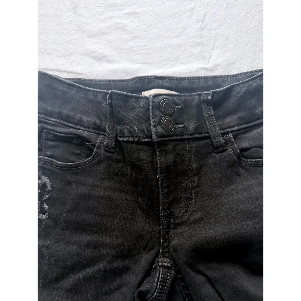 SO Girls Black Distressed Skinny Jeans Double Button Stretch Denim Size 8